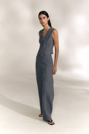 Costa, pantalon de lino azul empolvado