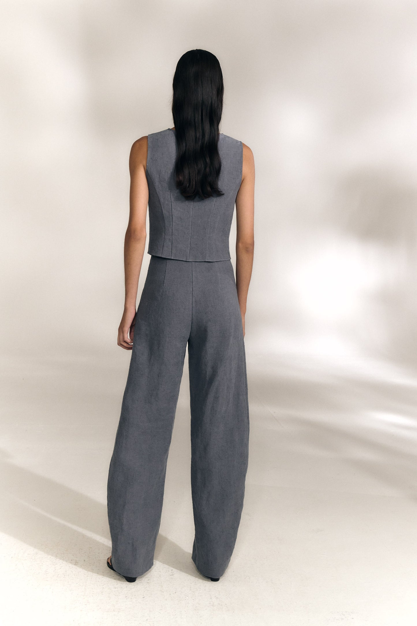 Costa, pantalon de lino azul empolvado