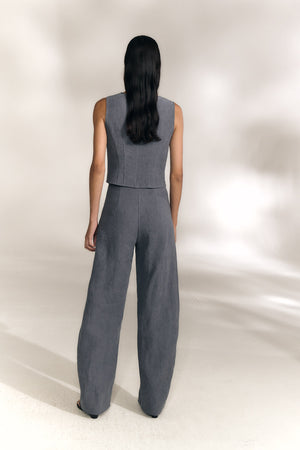 Costa, pantalon de lino azul empolvado