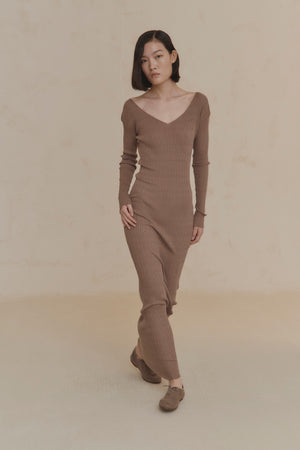 Cypress, long smoky mauve knit dress
