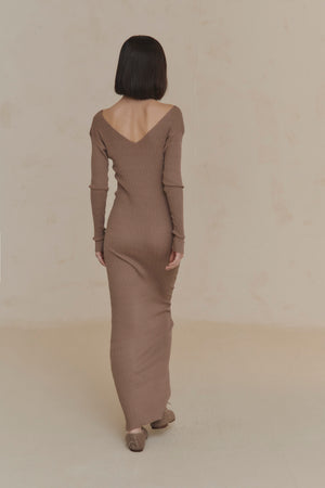 Cypress, long smoky mauve knit dress