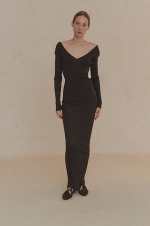 Cypress, long anthracite knit dress