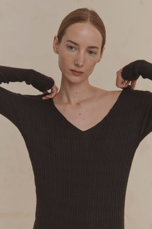 Cypress, long anthracite knit dress