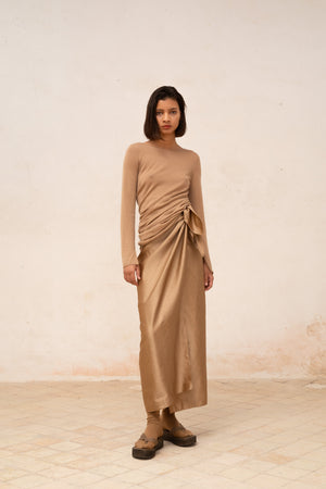 Gloria, cocoa sarong skirt in linen and viscose