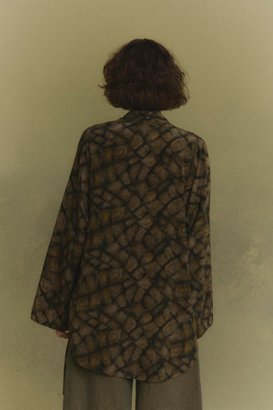 Deep, hoop print silk top