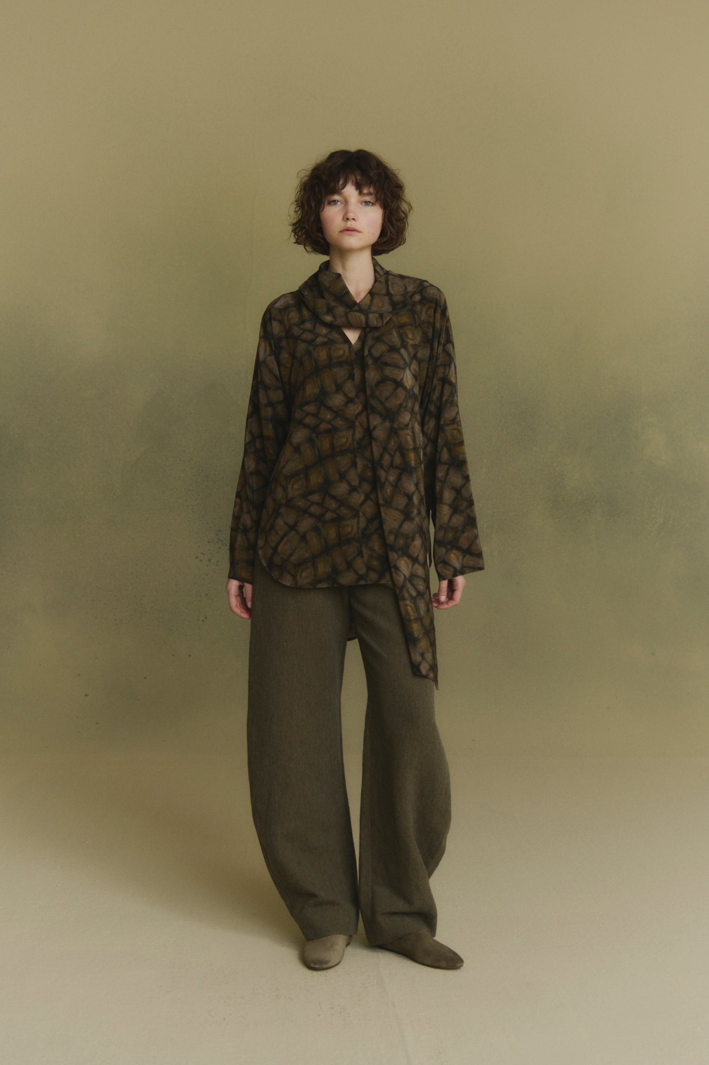 Deep, deep print silk top