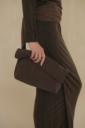 Delhi L, large café suede clutch