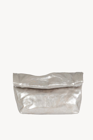 Delhi L, clutch grande de cuero blanco plateado