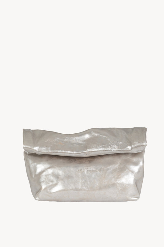 Delhi L, white silver leather large clutch