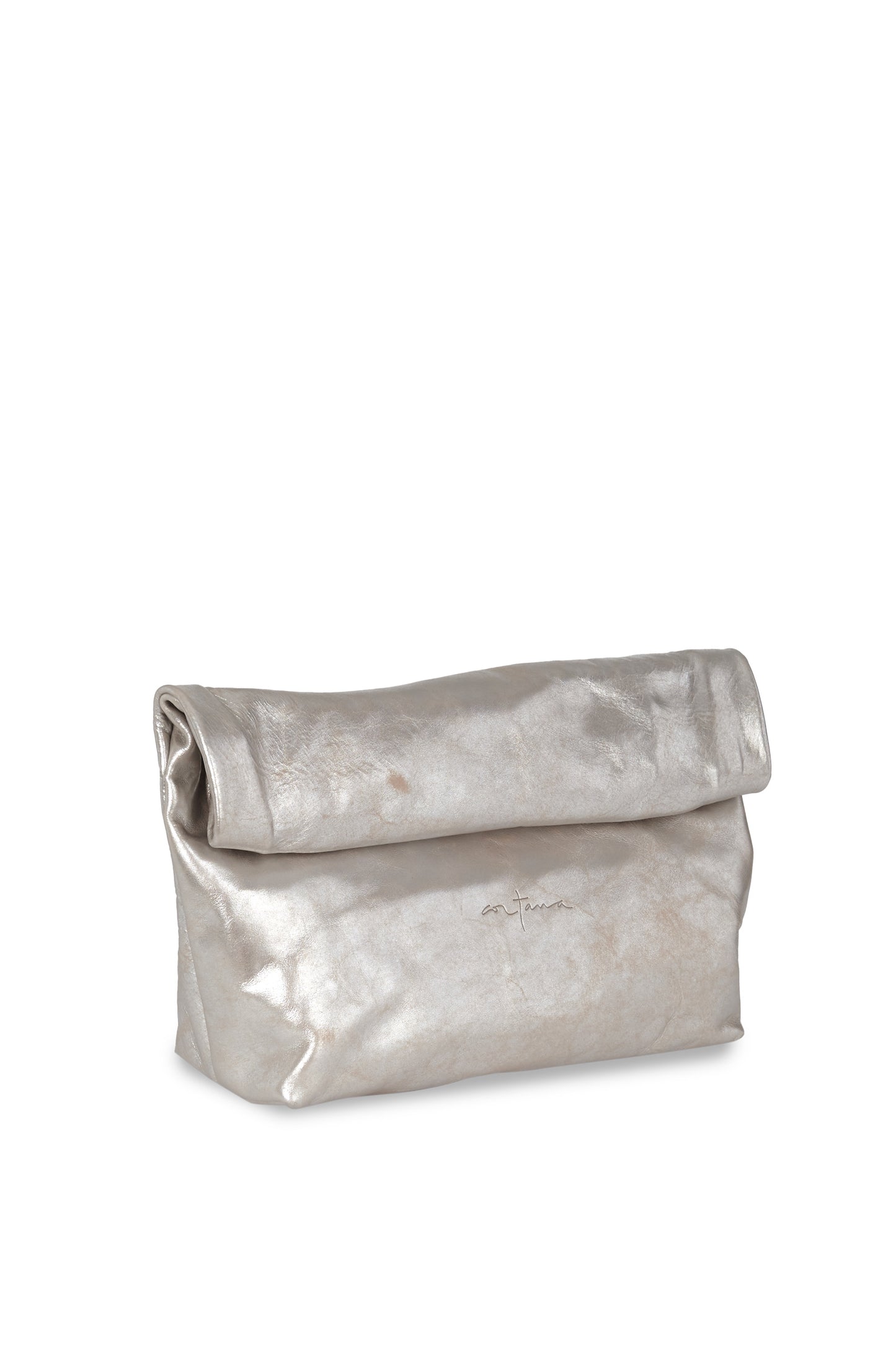 Delhi L, clutch grande de cuero blanco plateado