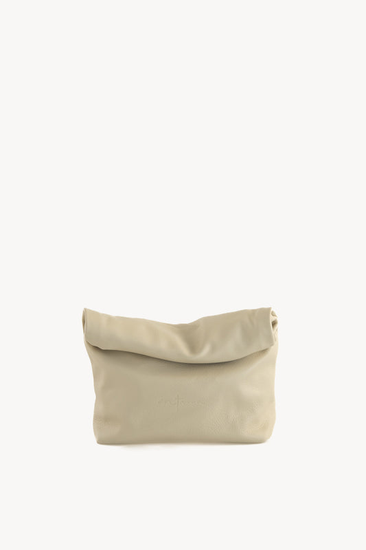 Delhi S, ecru leather clutch