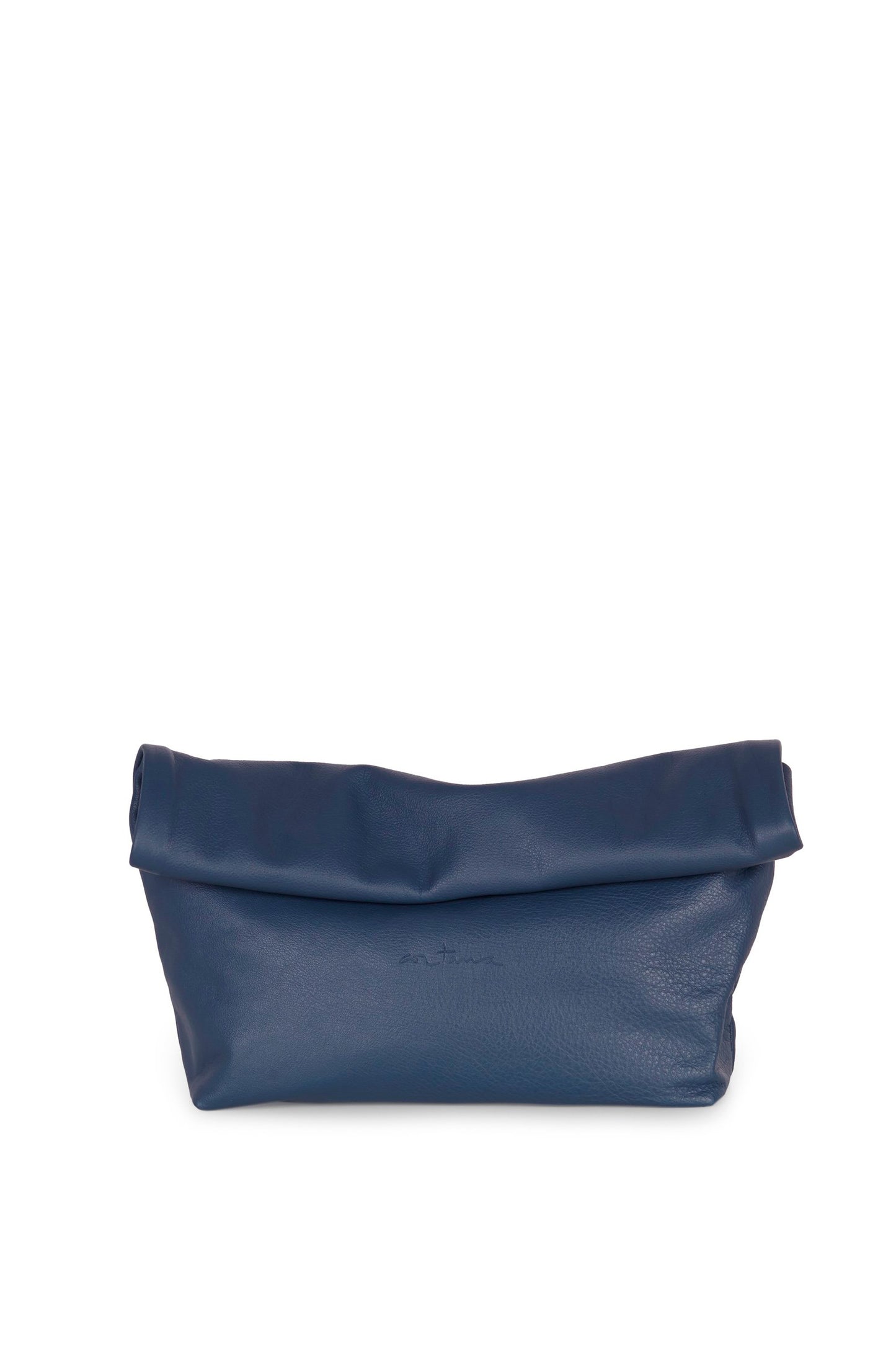 Delhi L, large navy leather clutch