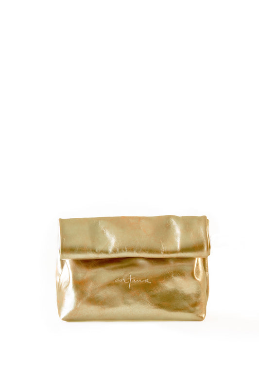 Delhi S, gold leather clutch