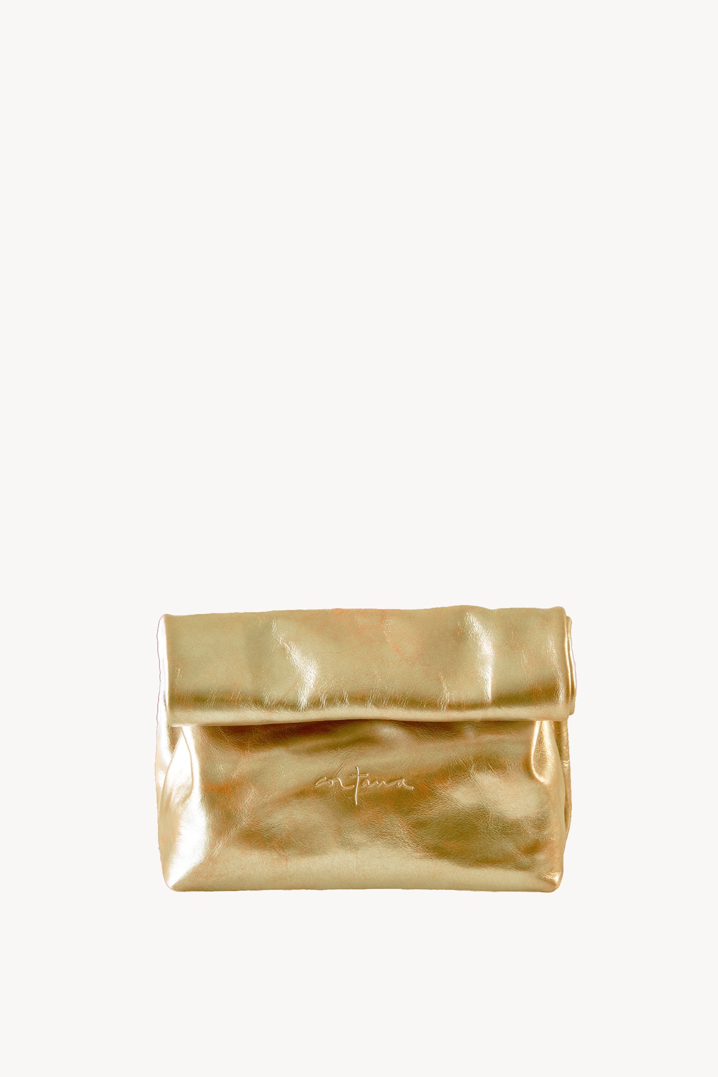 Delhi S, clutch en cuero dorado