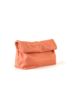 Delhi, large coral leather clutch