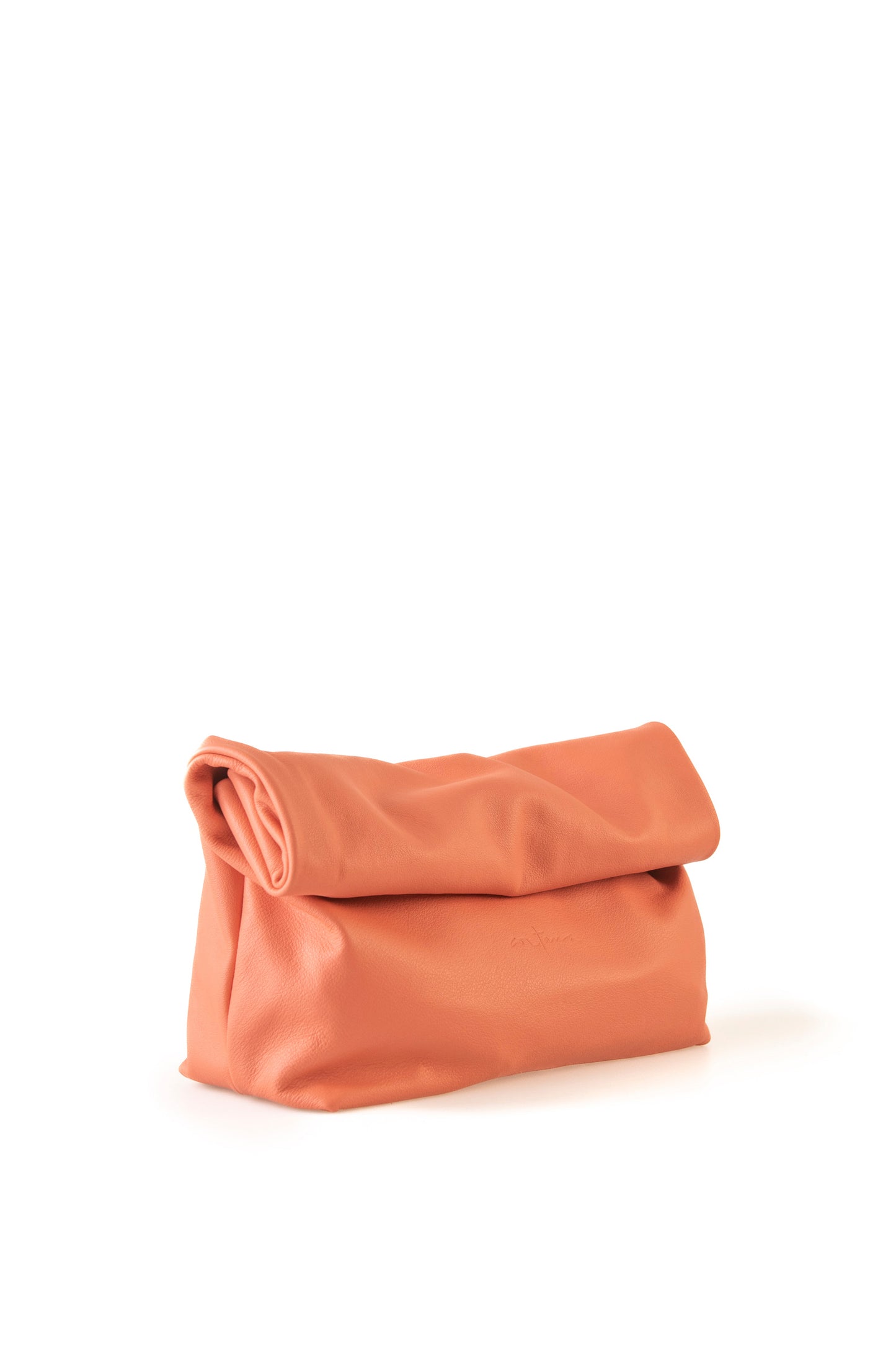 Delhi L, large coral leather clutch