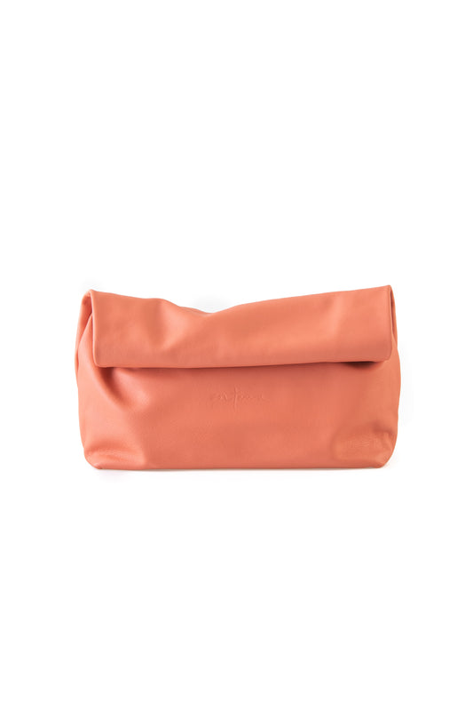 Delhi, large coral leather clutch