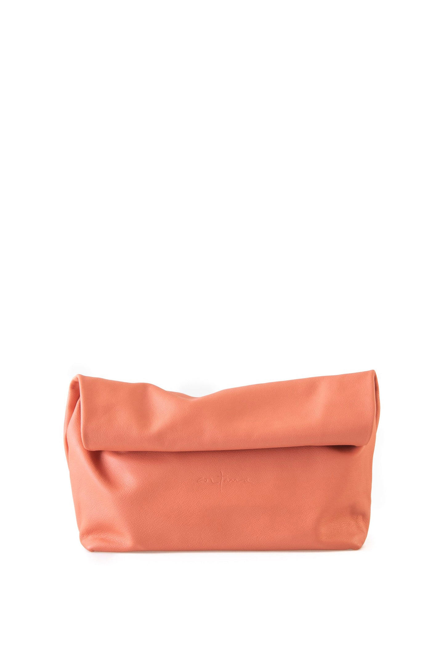 Delhi L, large coral leather clutch