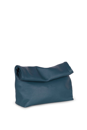 Delhi L, large clutch in ocean green leather