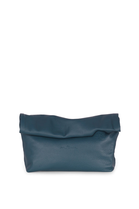 Delhi L, clutch grande en cuero verde océano