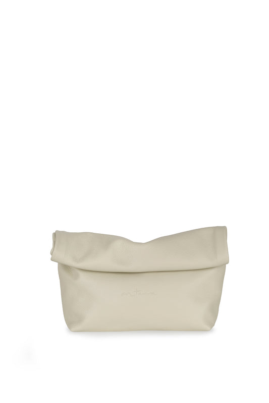 Delhi S, ecru leather clutch