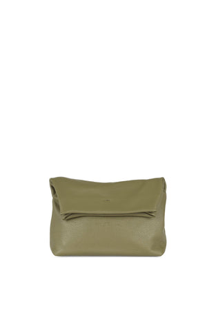 Delhi S, olive leather clutch