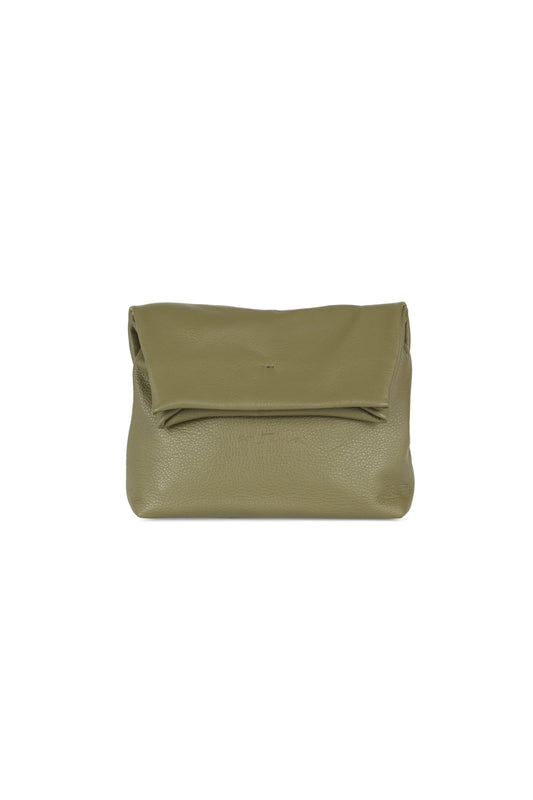 Delhi, olive leather clutch