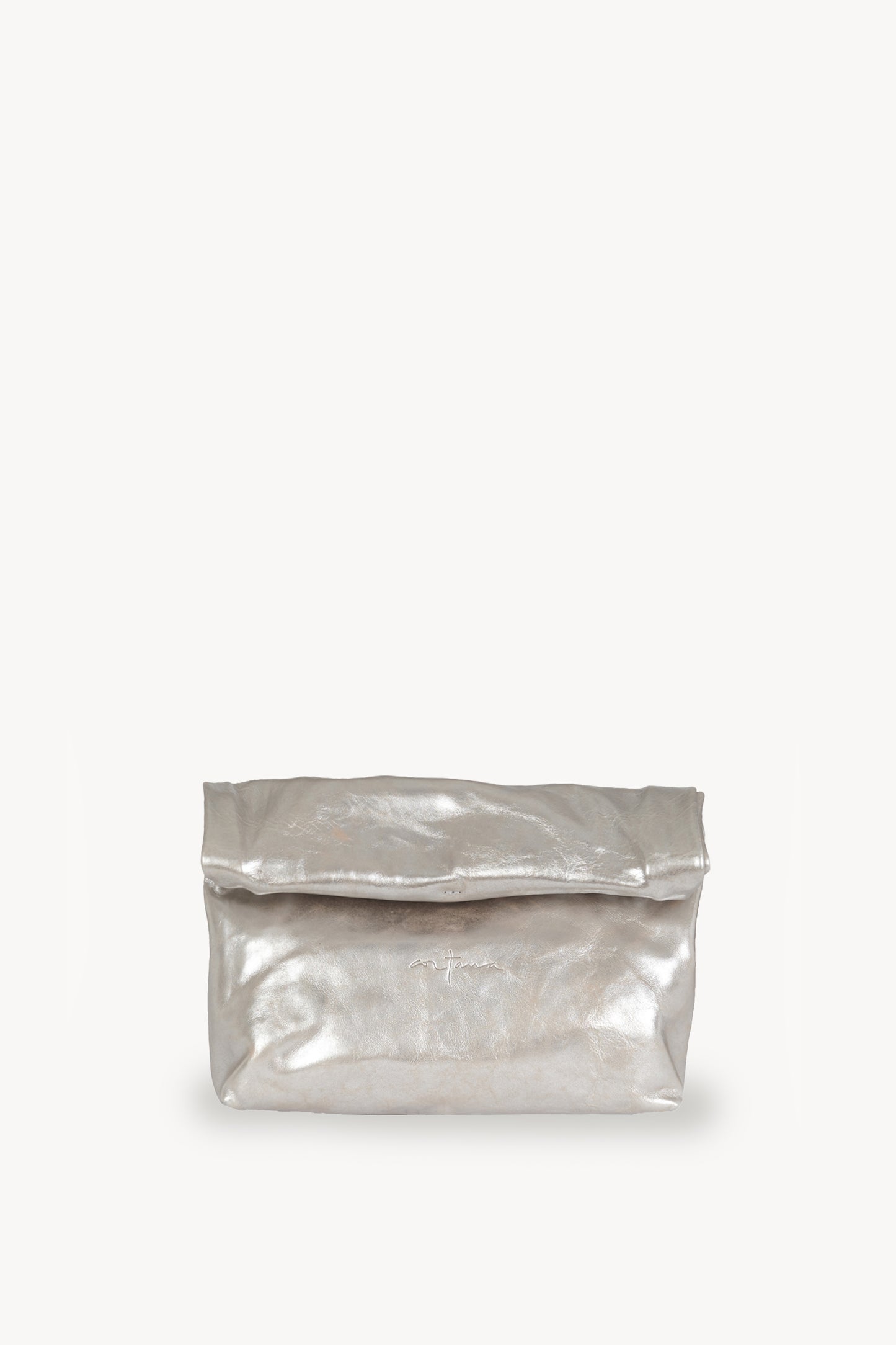 Delhi S, white silver leather clutch