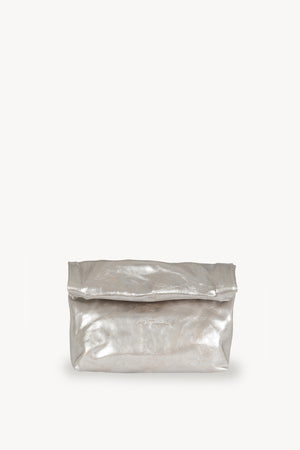 Delhi S, white silver leather clutch