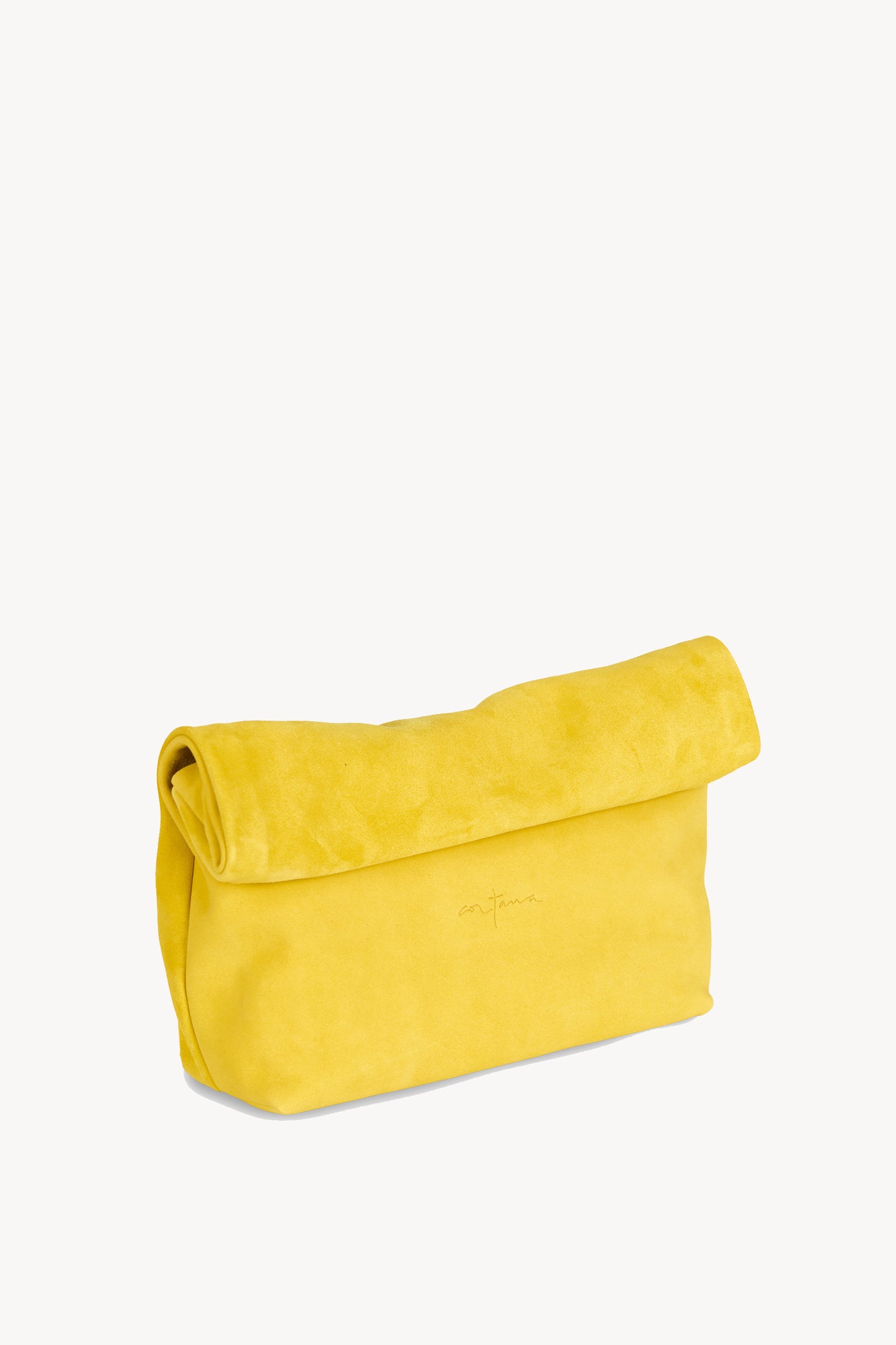 Delhi L, large yellow suede clutch