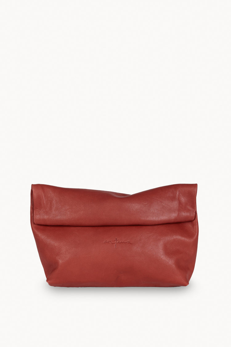 Delhi L, large carmine leather clutch