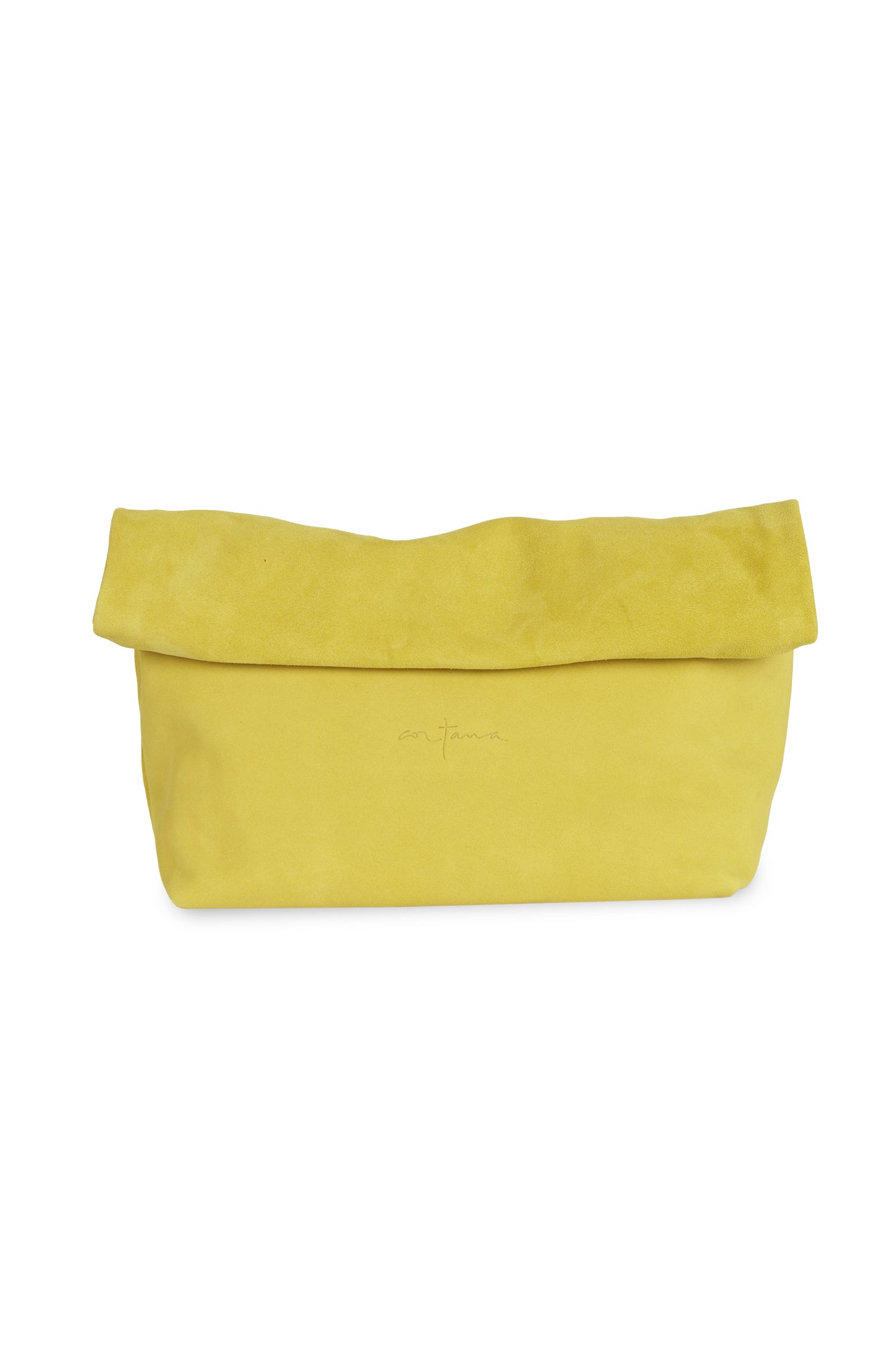 Delhi L, large yellow suede clutch