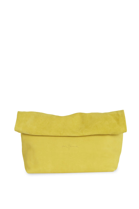 Delhi L, large yellow suede clutch