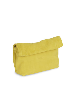 Delhi L, large yellow suede clutch