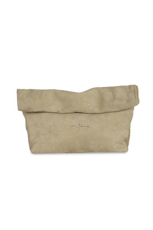 Delhi L, moss green large leather clutch