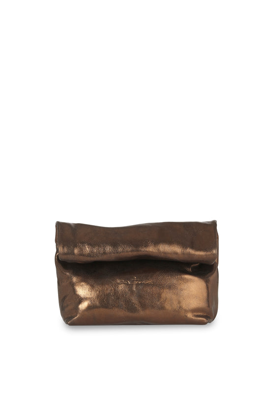 Delhi S, clutch de cuero bronce oscuro