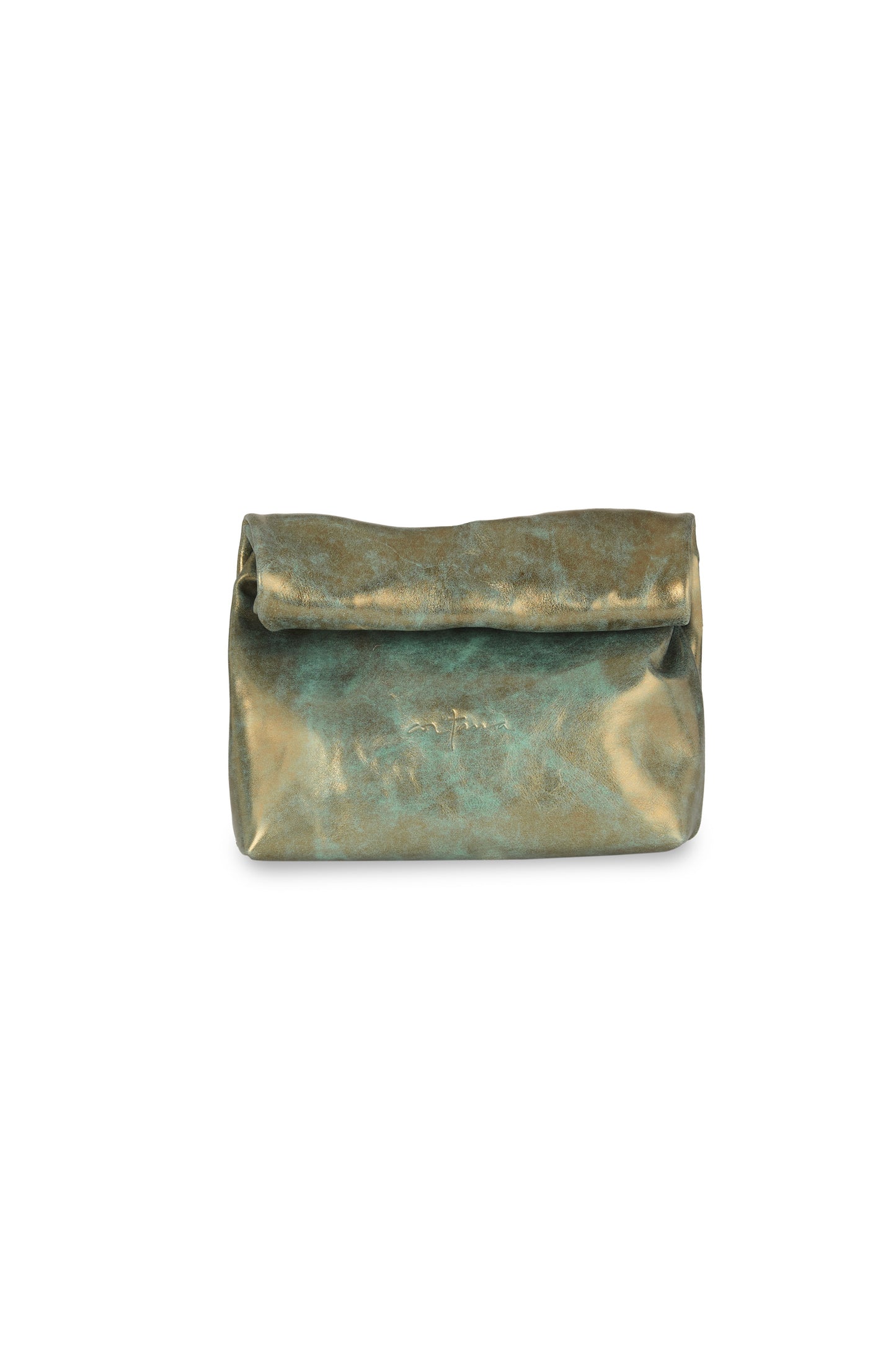 Delhi S, Turquoise Bronze Leather Clutch