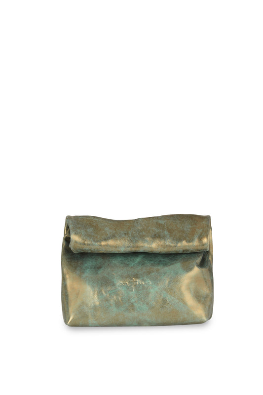 Delhi S, clutch de cuero bronce turquesa