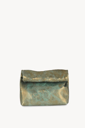 Delhi S, clutch de cuero bronce turquesa