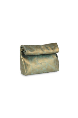 Delhi S, Turquoise Bronze Leather Clutch