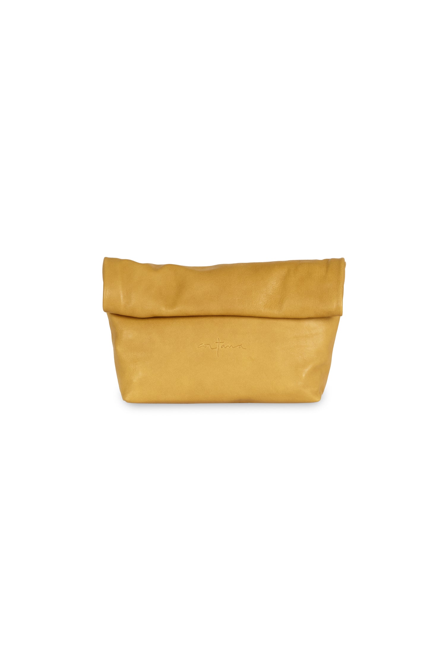 Delhi S, mustard leather clutch