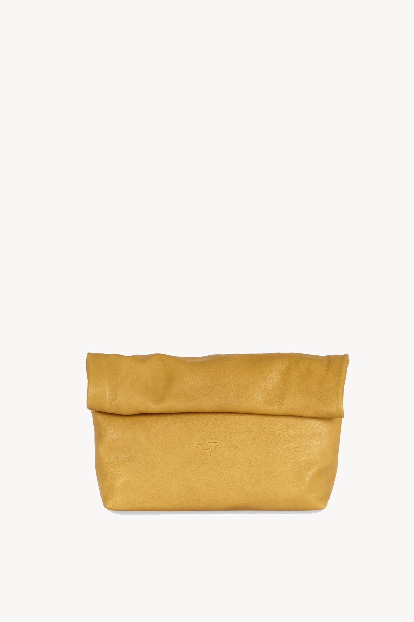 Delhi S, mustard leather clutch