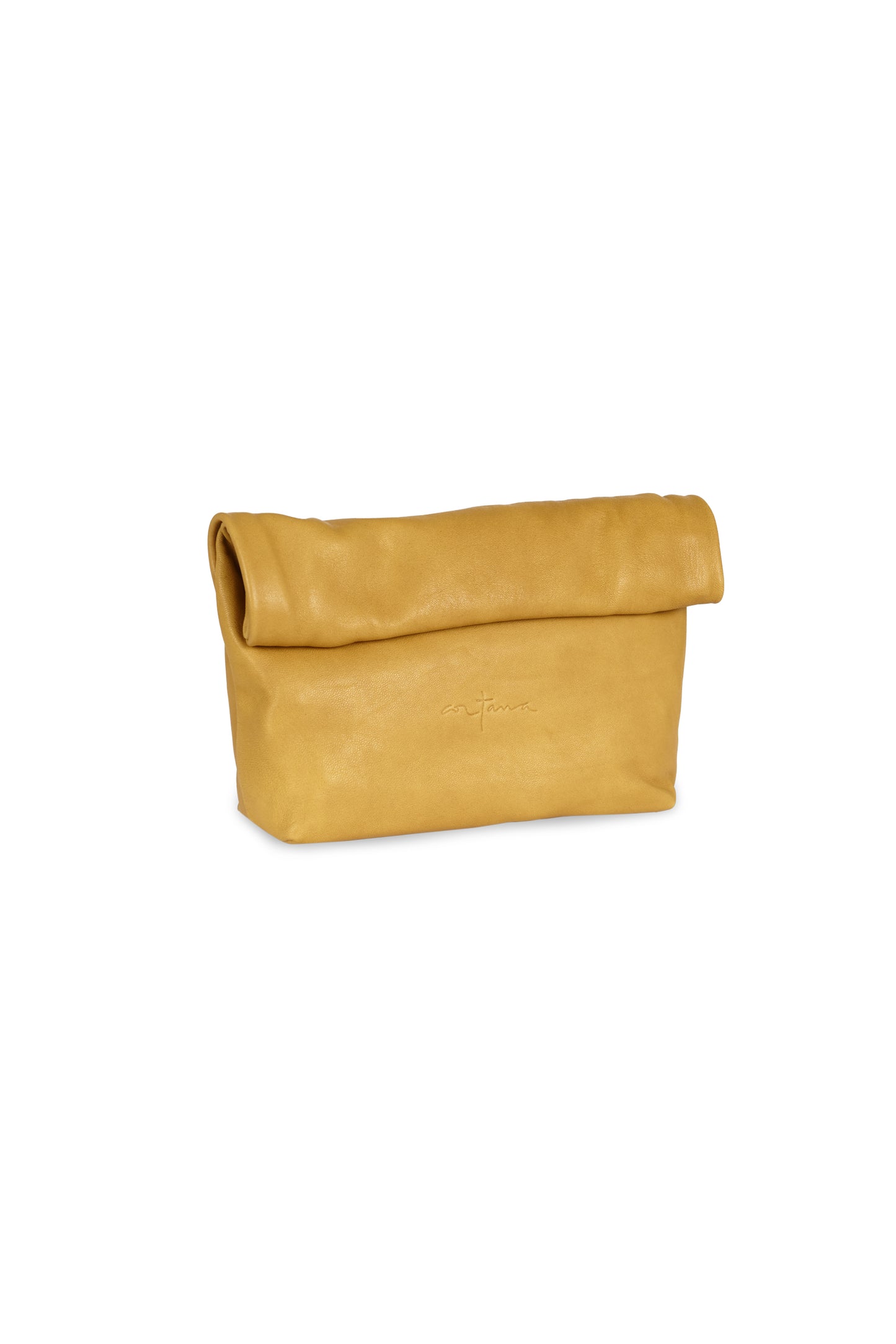 Delhi S, mustard leather clutch