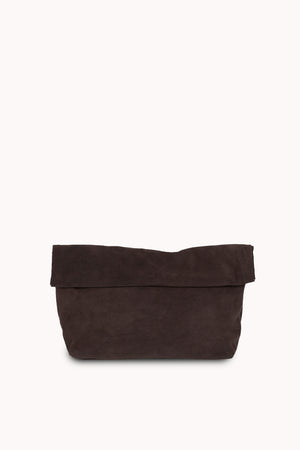 Delhi L, large café suede clutch
