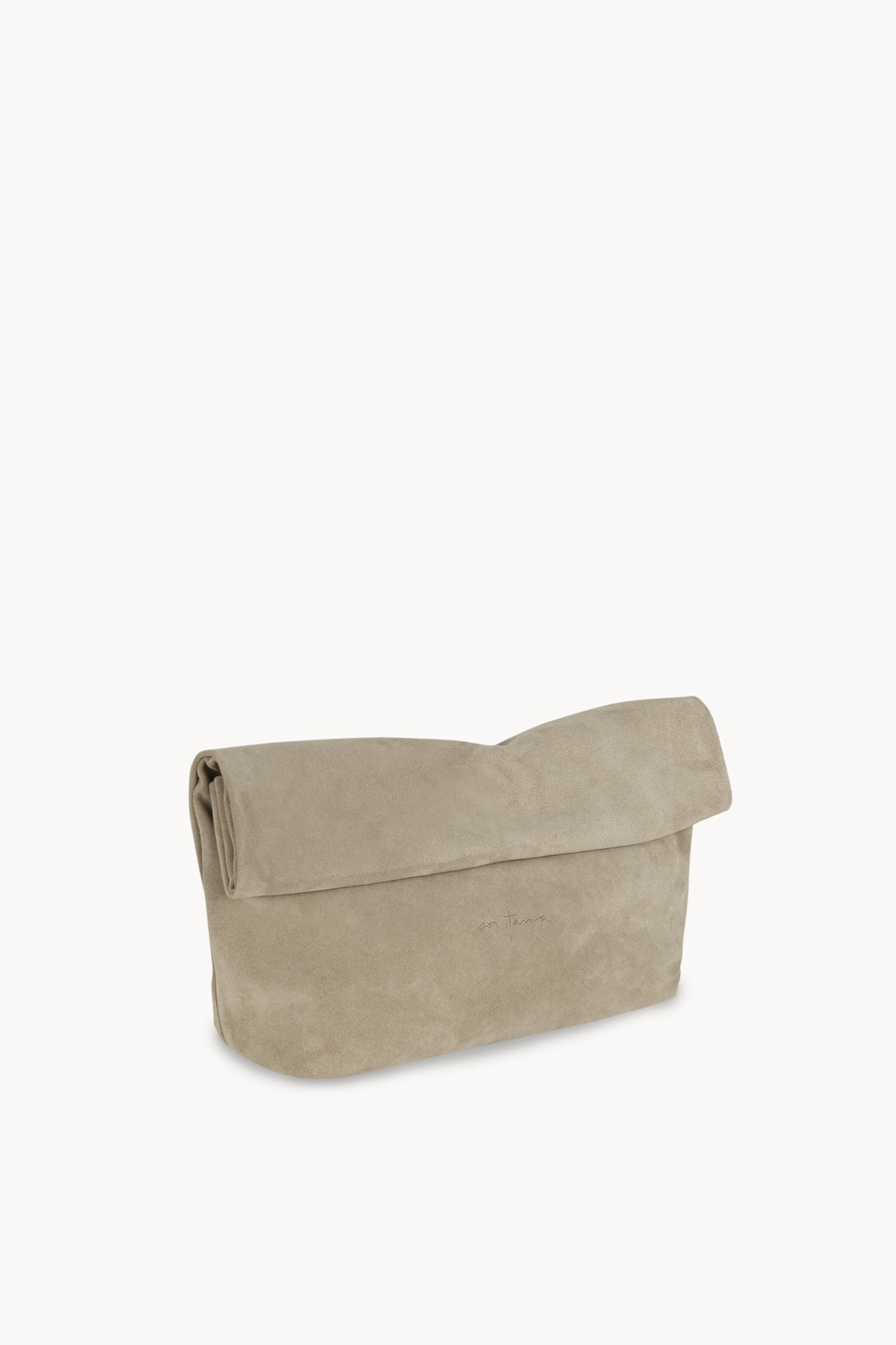 Delhi L, large dark stone suede clutch
