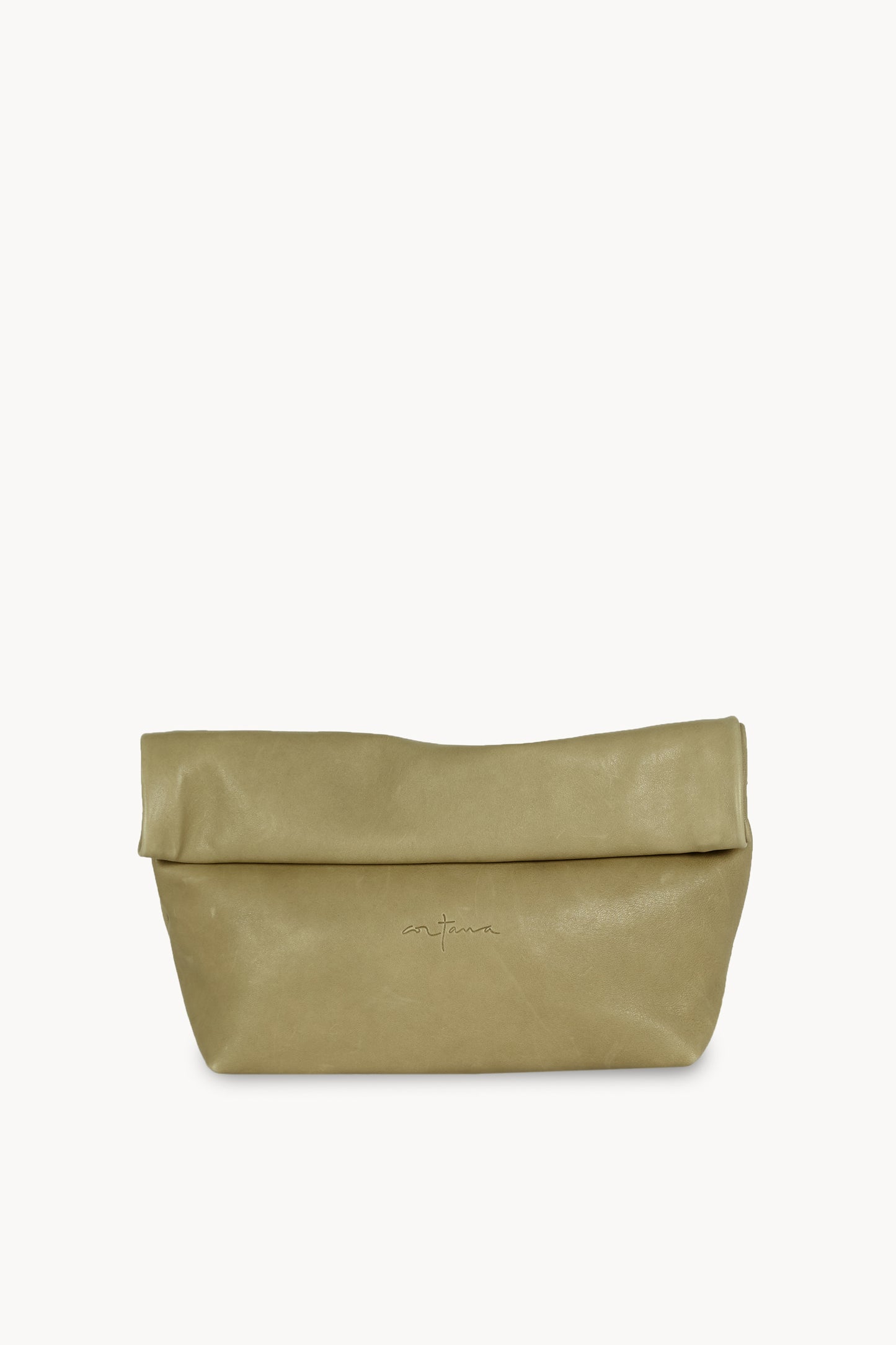 Delhi L, olive green leather large clutch