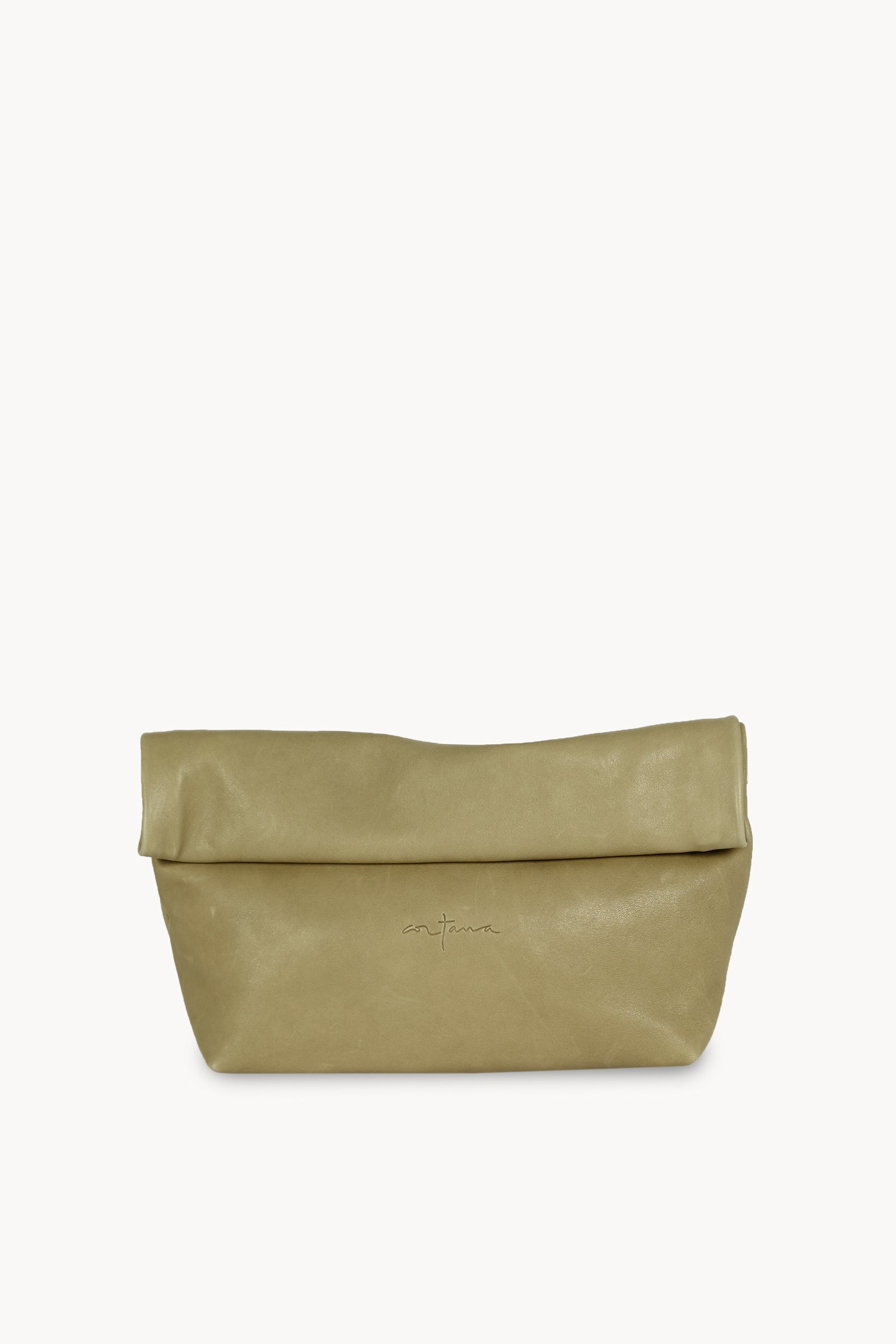 Delhi L, olive green leather large clutch