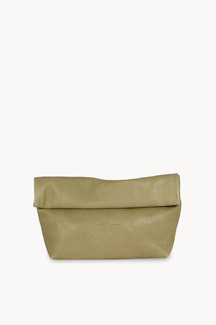 Delhi L, olive green leather large clutch