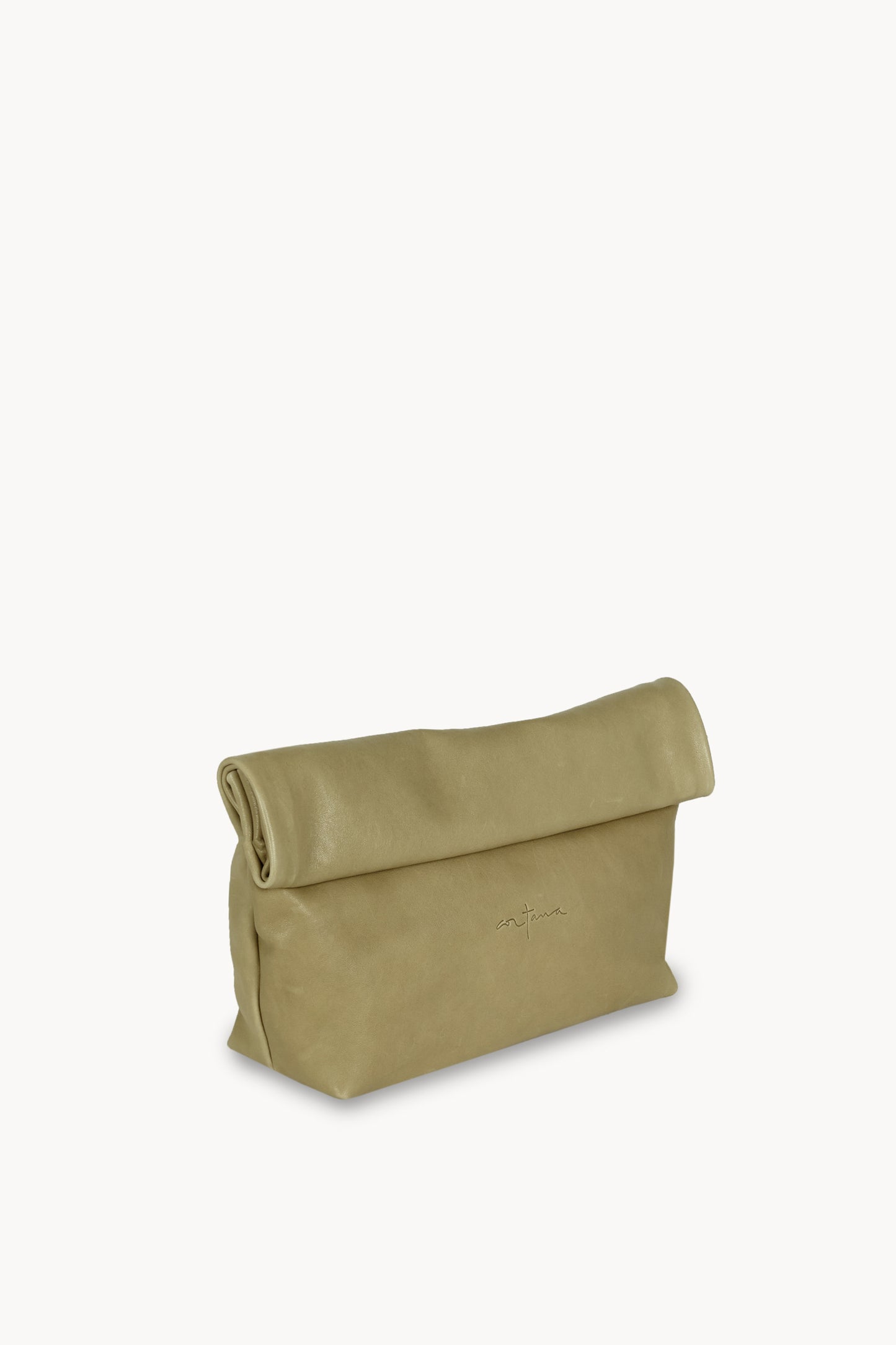 Delhi L, olive green leather large clutch