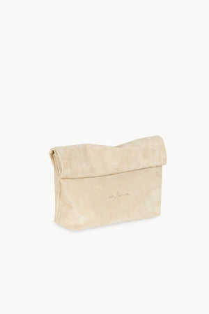 Delhi s, dark beige suede clutch